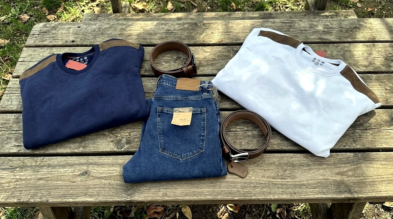 Denim jeans, cotton t-shirt and leather belts, Canivro menswear essentials