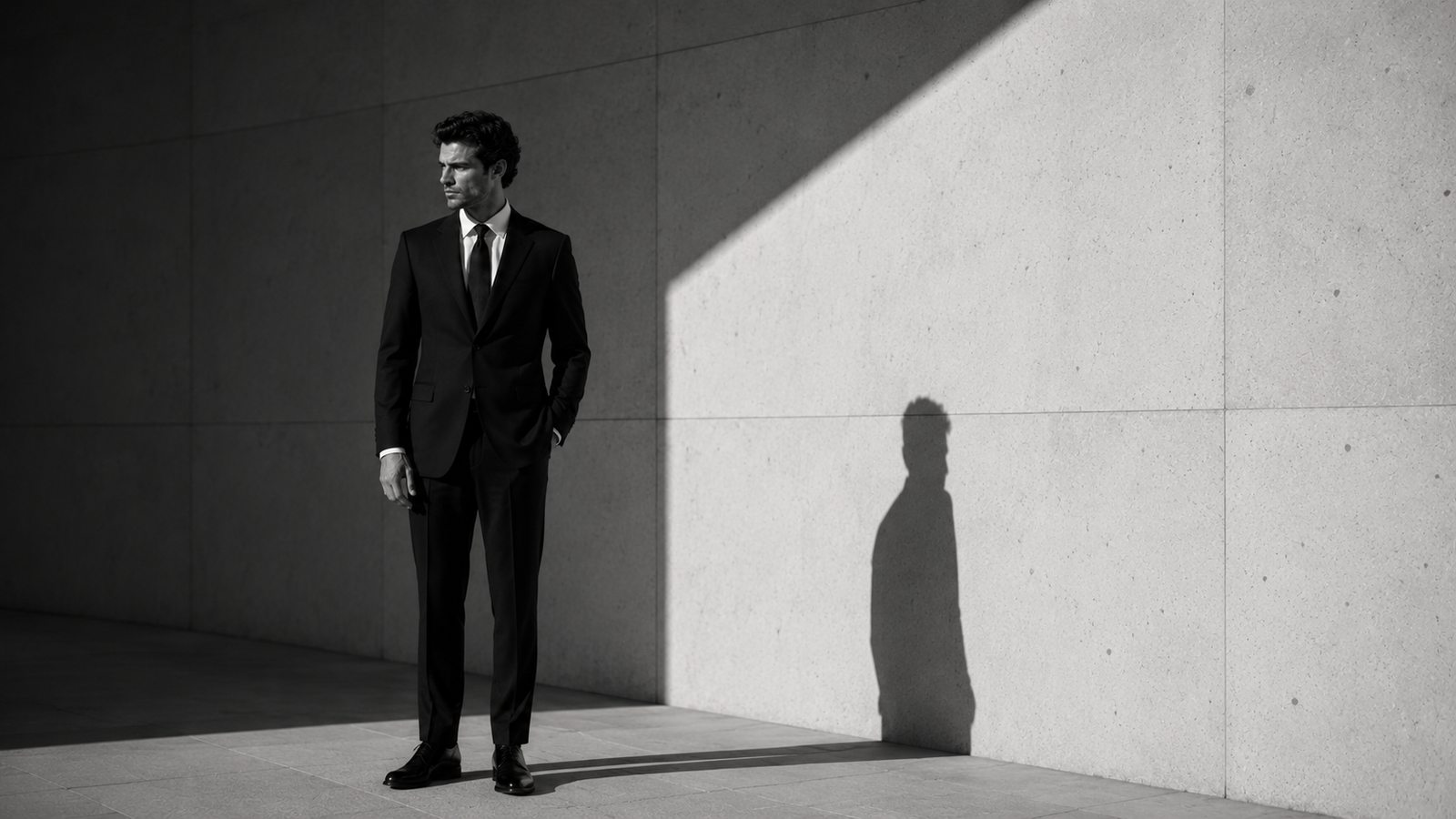 A Canivro menswear look featuring a dark tailored suit